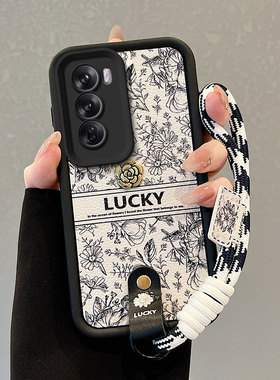 适用oppoReno12pro国际版手机壳12国际版学生女rneo12pr0国际保护套创意小羊皮潮流山茶花磨砂可爱手绳时尚潮