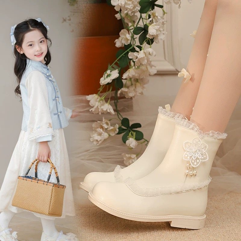 新中式国风短靴女汉服鞋配旗袍马面裙鞋女童鞋儿童平底保暖棉皮靴,童鞋/婴儿鞋/亲子鞋,皮靴,淘宝优惠券,粉丝福利购,淘宝优惠卷