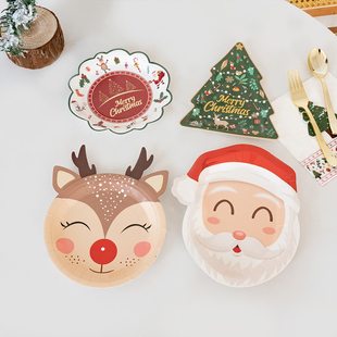 圣诞节主题派对纸盘子一次性纸杯装饰氛围布置甜品展示架拍照道具