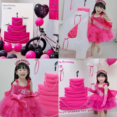 儿童周岁生日户外网纱蛋糕kt板