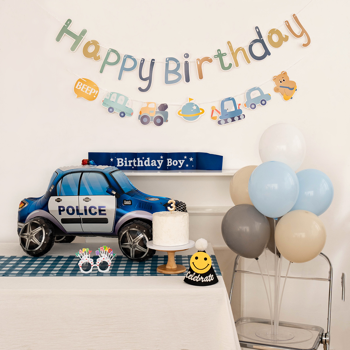 男孩周岁警车铝膜气球