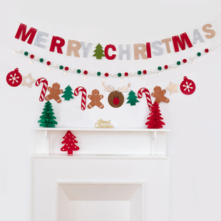 圣诞拉旗圣诞节装 饰品圣诞拉花树挂饰2025 饰毛毡彩旗party布置装