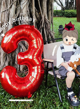 40寸大号红色数字铝膜气球儿童生日宝宝周岁拍照道具户外派对布置