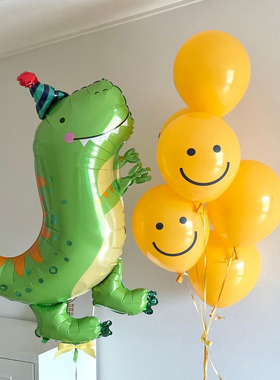 包邮！可爱卡通绿色恐龙铝膜气球男孩儿童宝宝生日派对装饰布置