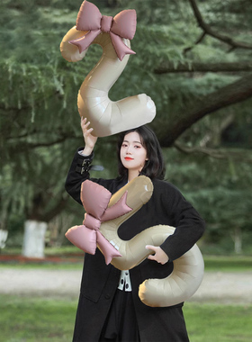 ins风粉色蝴蝶结奶油数字气球40寸女孩生日拍照道具氛围派对布置