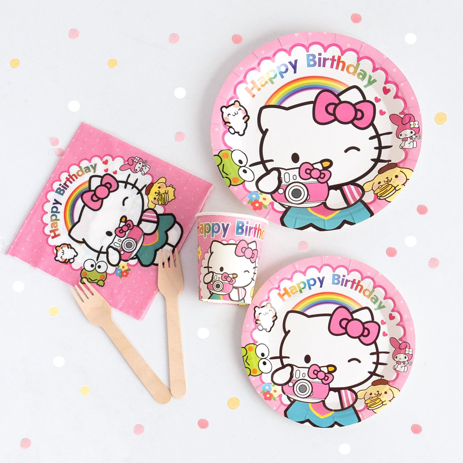 女孩生日Hellokitty儿童生日一次性餐具卡通纸杯纸派对布置场景