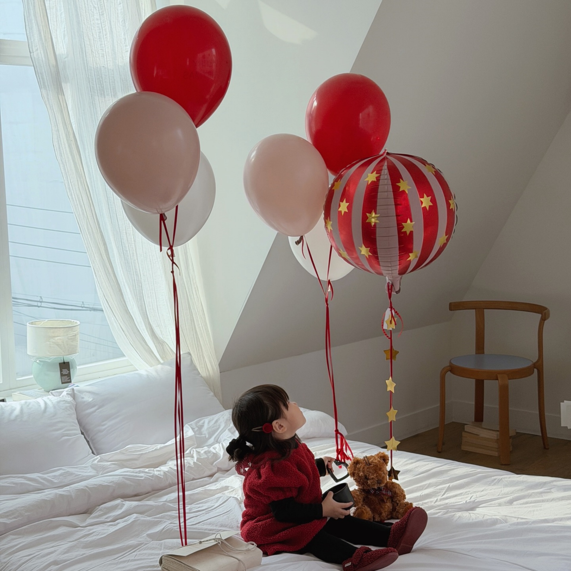 复古条纹星星气球22寸节日庆典红色哑光铝箔圆形气球派对节庆套装