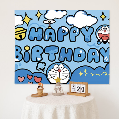 哆啦A梦生日背景挂布布置