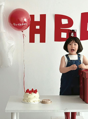 韩国ins红色毛毡生日背景儿童一周岁布置派对抓周拍照道具装饰品