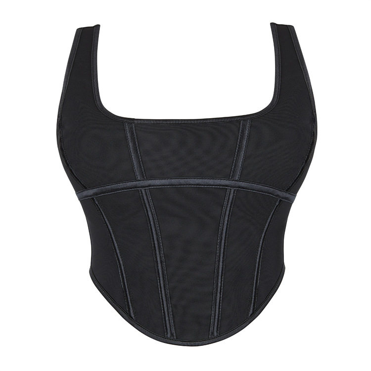 新款黑色磨砂纹双肩带女士抹胸修身显瘦紧身无龙骨塑身上衣corset
