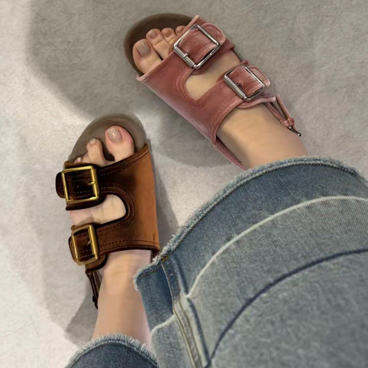 夏季羊皮博肯百搭透气女凉鞋