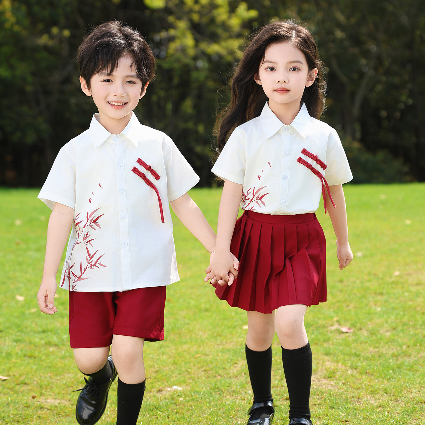 六一儿童合唱演出服幼儿园毕业班服中国风红歌小学生朗诵表演服装