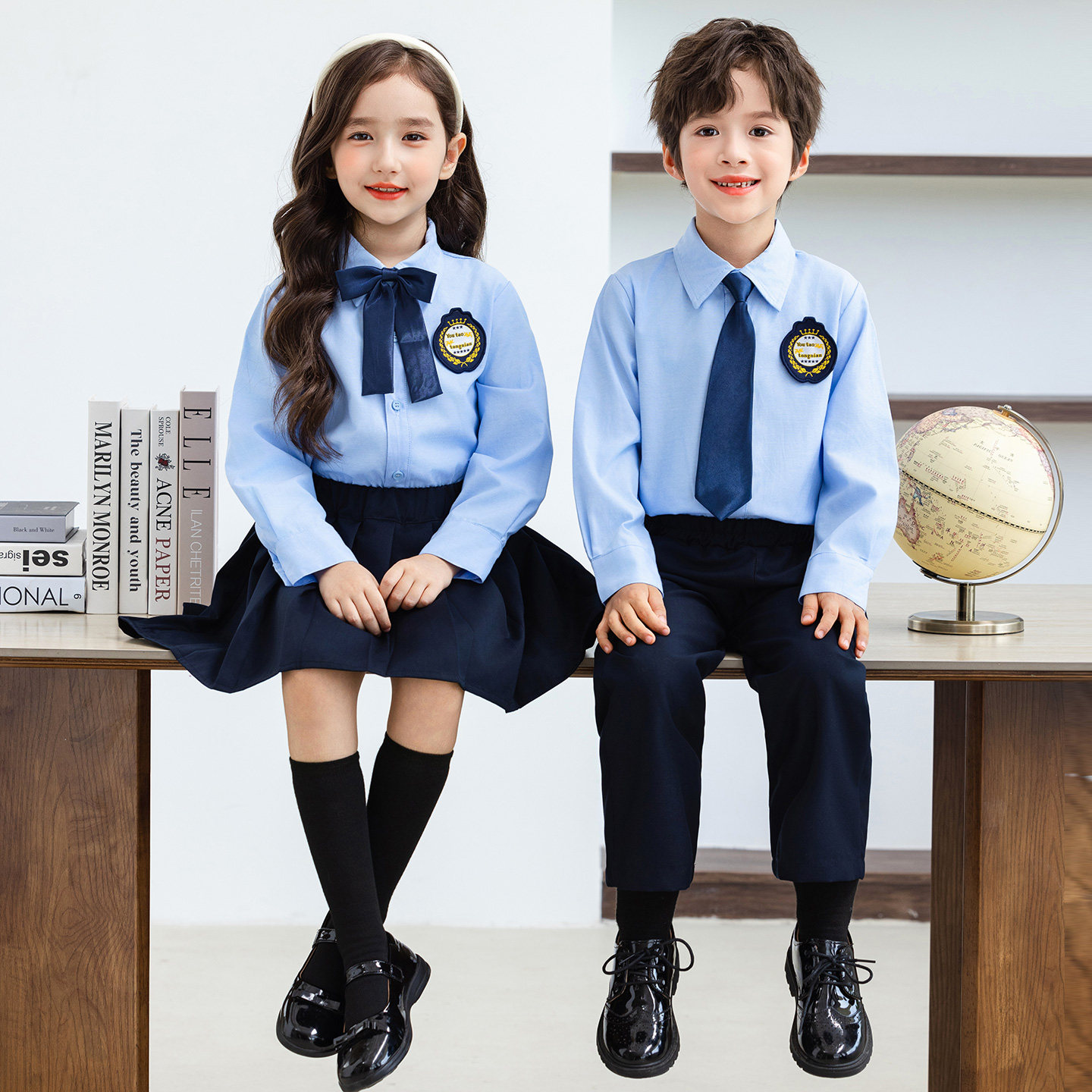 春秋小学生班服英伦风蓝色长袖衬衫表演服合唱服演出服装校服园服