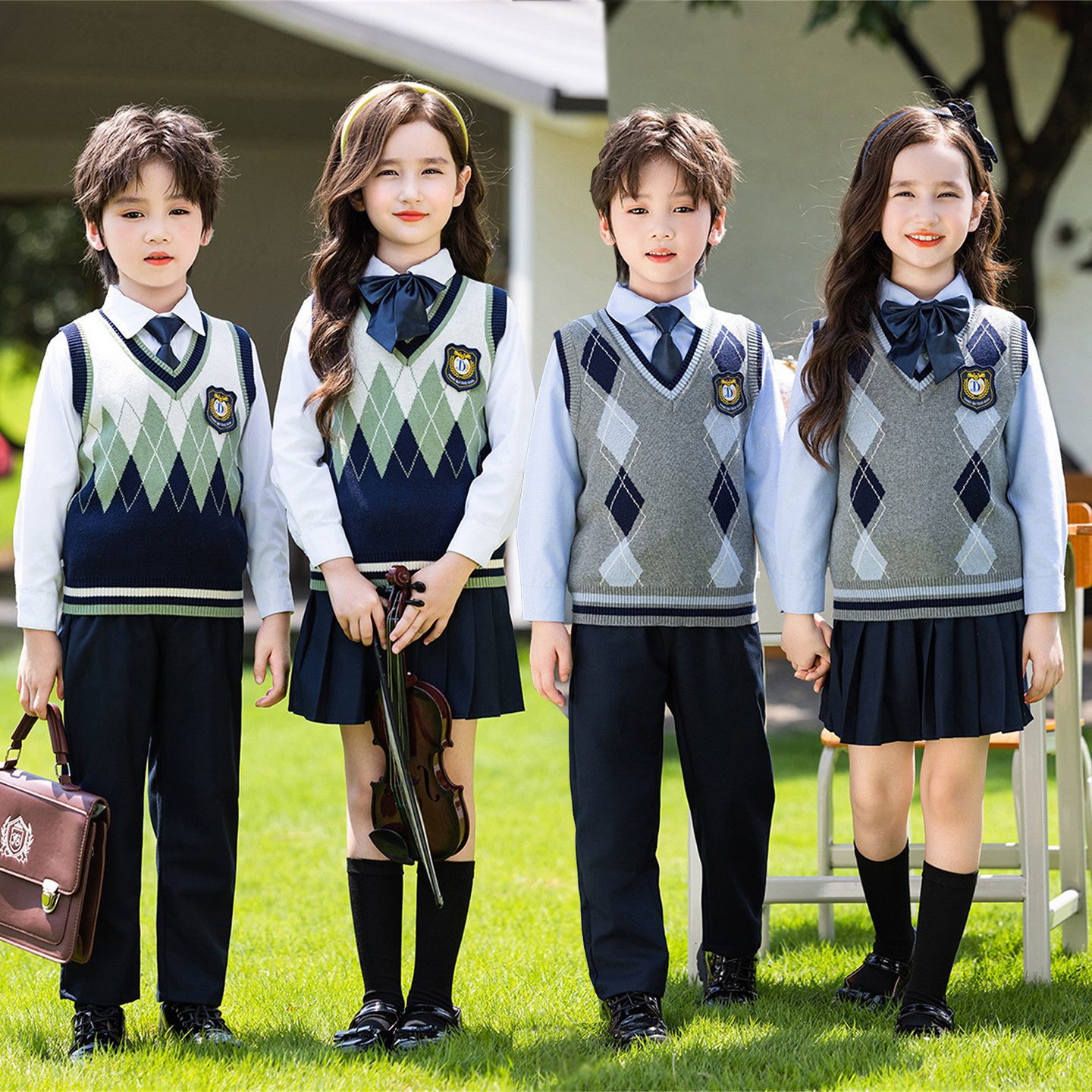 幼儿园园服英伦风针织毛衣三件套小学生秋冬礼服儿童演出合唱班服