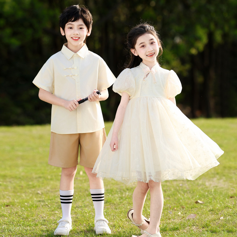 六一儿童大合唱演出服幼儿园毕业服小学生汉服啦啦队蓬蓬裙表演服