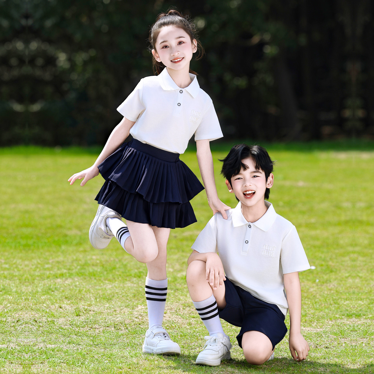 小学生运动会服装夏季白polo领短袖啦啦队团体班服幼儿园毕业照服