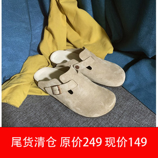 有鹿森品  ▎真软木  ▎元版中底厚牛皮包头拖鞋复古大头勃肯鞋女