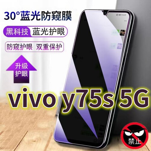 适用vivoy75s5G版蓝光防窥膜V2069BA防偷窥钢化膜Y75S手机膜黑边防偷看步步高Y75s抗兰光全屏防摔护眼保护膜