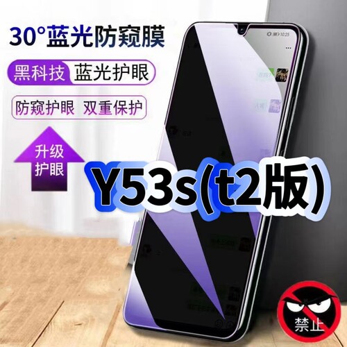 适用vivoY53St2版蓝光防窥膜V2123A黑边钢化膜y53s手机膜保护隐私Y53s护眼防偷窥看5G全屏防摔爆高清玻璃贴膜