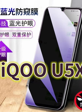 适用vivoiQOOU5X蓝光防窥膜V2180GAA防偷窥钢化膜5G手机膜黑边防偷看爱酷iqoou5抗兰光全屏防摔护眼保护膜高