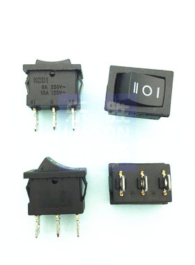 三档 黑色 船型开关 KCD1-103 15*21MM 250VAC/6A 3脚 铜脚 6脚