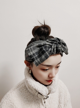 毛呢蝴蝶结 格子 秋冬 厚发带DY58