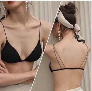性感前扣无钢圈美背文胸情趣隐形细吊带法式内衣超薄款小胸露背夏