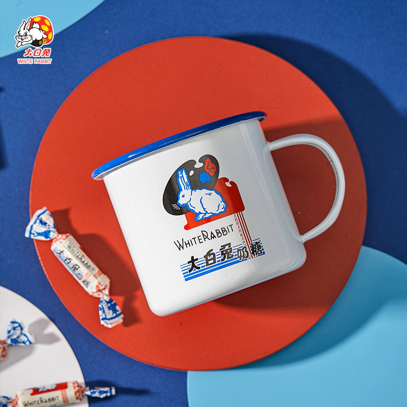 大白兔奶糖搪瓷杯波点保温茶杯杯咖啡杯帆布袋送男女友礼物