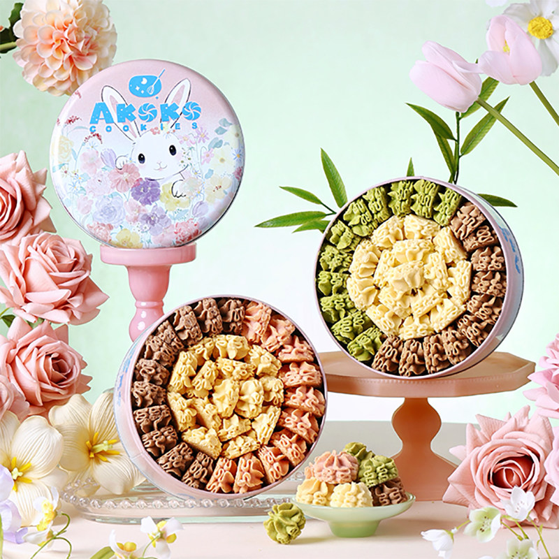 AKOKO小花黄油曲奇饼干560g休闲零食糕点女生闺蜜生日送礼物甜品