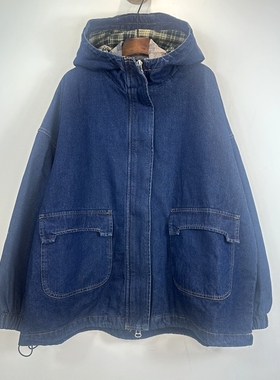 雪蓝杉加厚牛仔外套女2025秋冬新款显瘦宽松连帽棉衣防风保暖