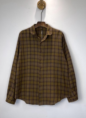 棉麻长袖衬衫女2025春秋新款宽松文艺复古格子衬衣衬衫新款