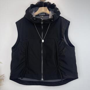 女装 2025春季 外套大码 马甲女外搭洋气黑色连帽背心马甲薄款 新款