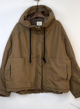 2025新款工装轻薄棉服女秋冬大码阔版口袋拼接网红短款连帽棉衣