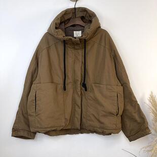 口袋拼接网红短款 2026新款 阔版 轻薄棉服女秋冬大码 连帽棉衣 工装