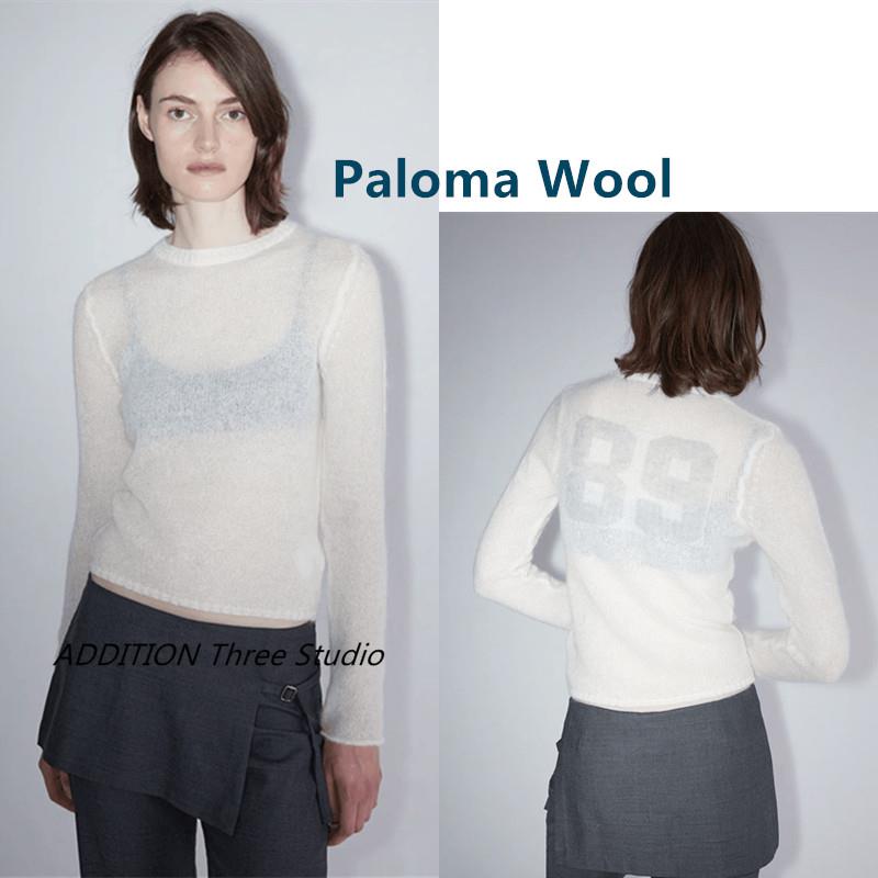 正品 Paloma Wool 春秋款纯色圆领长袖透视薄款字母修身针织衫女