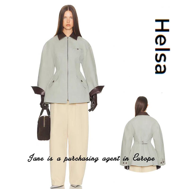 国现 瑞典直邮 Helsa  秋冬女新款撞色拼接修身拉炼皮衣夹克外套