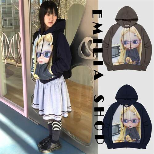 买手店韩国正品现货Coyseio X Blythe宽松卡通娃娃连帽运动衫外套
