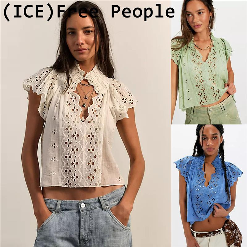 ice买手店正品Free People长上衣26新款镂空套头宽松短袖百搭衬衫
