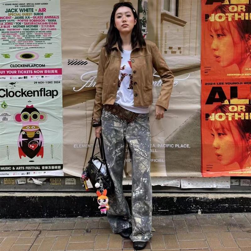 国现秒发 Jaded London欧美辣妹复古做旧迷彩阔腿工装裤休闲长裤