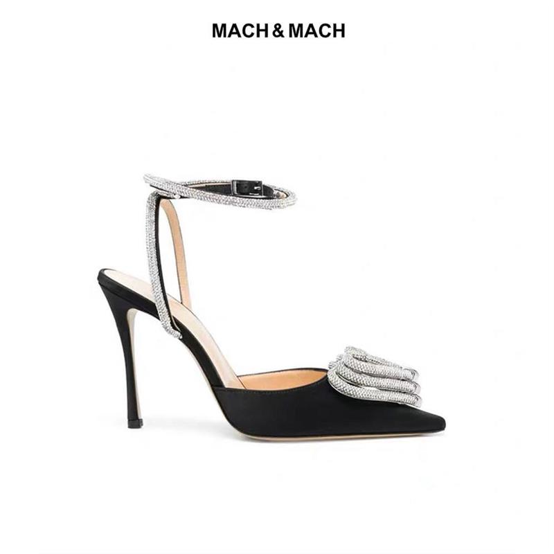 折扣价Mach & Mach 心形水钻装饰交叉扣带细跟高跟鞋