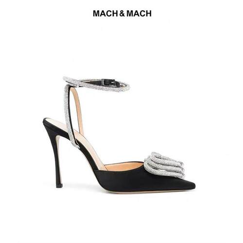折扣价Mach & Mach 心形水钻装饰交叉扣带细跟高跟鞋