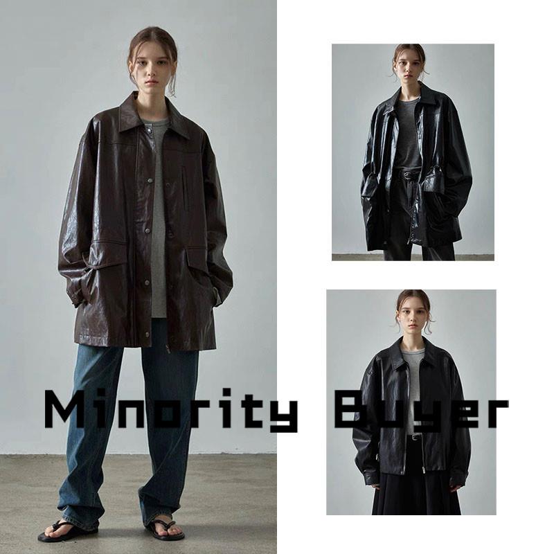 现货 买手店 FACADE PATTERN 24秋冬新款休闲直筒中长版皮衣外套