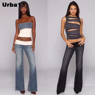 Urba13买手店正品现货Revice denim阔腿长裤螺纹腰头微喇牛仔裤