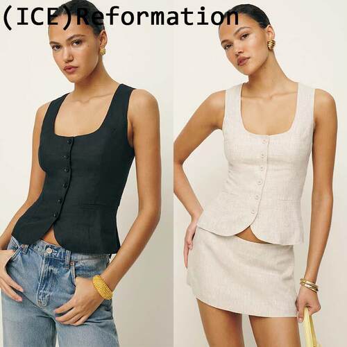 Ice买手店正品上衣24新品方领收腰无袖外搭背心上衣女