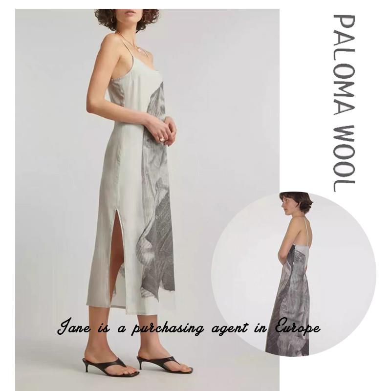 国现 PALOMA WOOL 丝绵印花拼接混纺真丝修身包臀长版吊带洋装