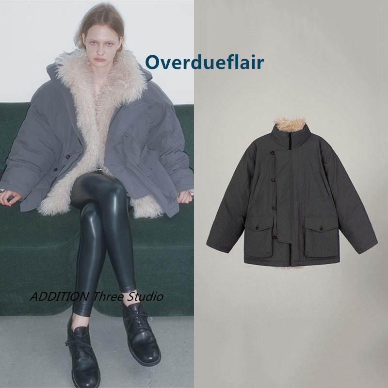 韩国 Overdueflair 24冬季新款宽松可拆卸毛领工装派克羽绒服外套