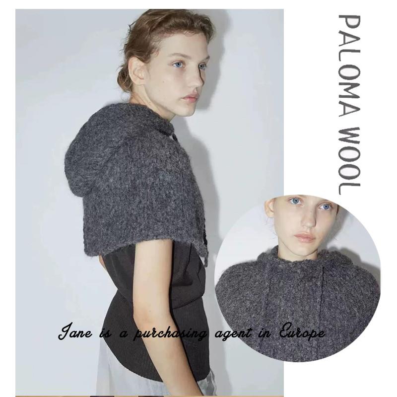 国现 PALOMA WOOL 灰色新款羊毛混纺针织斗篷连帽披肩帽衫上衣