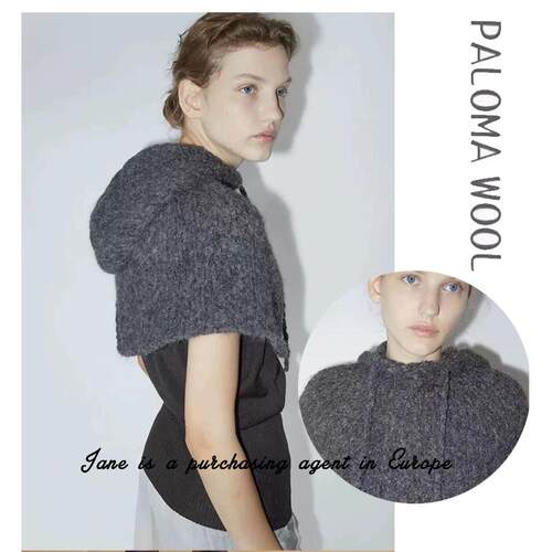 国现 PALOMA WOOL 灰色新款羊毛混纺针织斗篷连帽披肩帽衫上衣