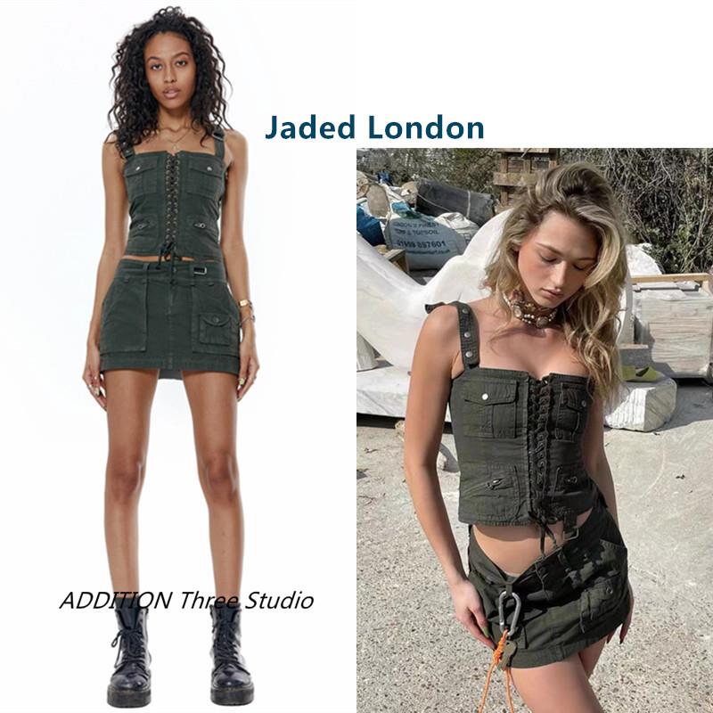 正品 Jaded London 夏款军绿色可调节绑带紧身胸衣吊带背心短裙女