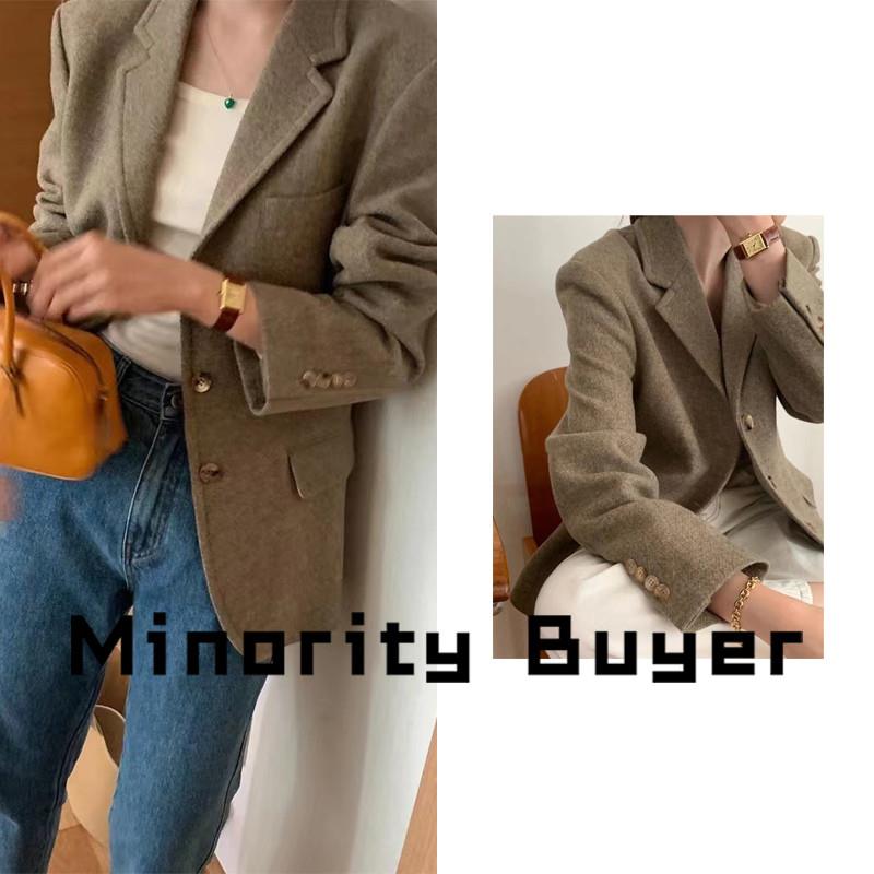 Minority买手店 MONE 22秋冬气质通勤英伦风翻领羊毛纯色西装外套